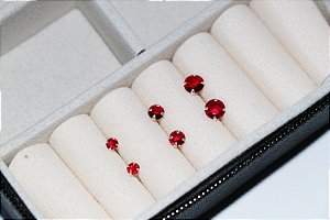 Trio de brincos Zirconia Vermelho Redondo 4/5/6mm