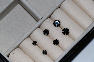 Trio de Brincos Zircônia Preta – 4mm, 5mm e 6mm – Prata Legítima