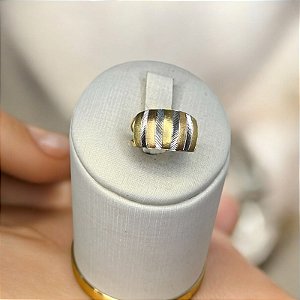 Anel de ouro 18k trabalhado ouro branco e amarelo nº16
