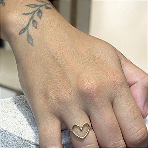 Anel coração vazado em ouro 18k nº13