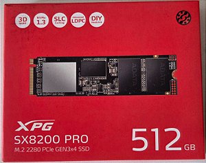 SSD Adata XPG SX8200 Pro, 512GB, M.2 2280, PCIe NVMe, Leitura 3500MB/s, Gravacao 2300MB/s, ASX8200PNP-512GT-C