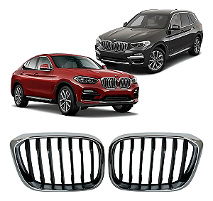 Grade Parachoque Cromada com Black Piano Bmw X3 X4 2018 2019 2020 2021