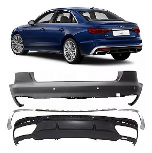 Kit Parachoque Traseiro com Friso e Spoiler Audi A4 2020 2021 2022 2024