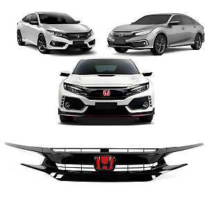 Grade Dianteira Com Emblema Civic G10 2017 2018 2019 2020 2021 Black Piano