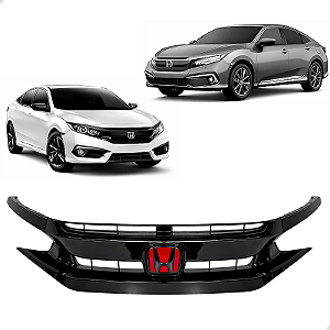 Grade Dianteira Com Emblema Civic G10 2017 2018 2019 2020 2021 Black Piano