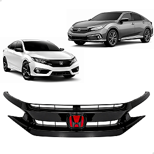 Grade Dianteira Com Emblema Civic G10 2017 2018 2019 2020 2021 Black Piano