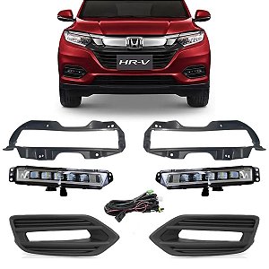 Kit Completo Grade Moldura Farol Milha Led Dianteiro Honda Hr-v Hrv 2019 2020 2021