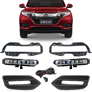 Kit Completo Grade Moldura Farol Milha Led Dianteiro Honda Hr-v Hrv 2019 2020 2021