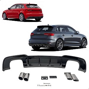 Spoiler Difusor Traseiro Black Piano Audi A3 Rs3 2017 2018 2019 2020