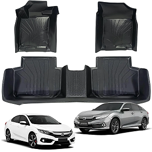 Jogo de Tapete Bandeja 3 Peças Honda Civic 2016 2017 2018 2019 2020 2021
