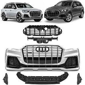 Parachoque Dianteiro Completo Grade Spoiler Moldura Milha Suporte Emblema Audi Q7 2021 2022 2023