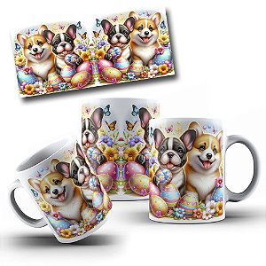 Caneca Decorativa com Cães e Ovos de Páscoa