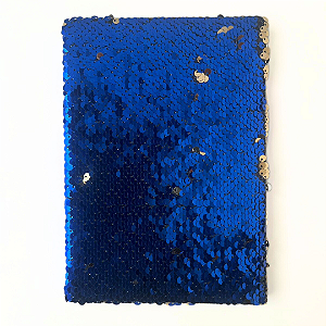 Caderno paetê Azul e Dourado