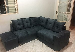 Sofá de Canto com almofada e puffs
