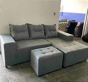 Sofa chaise com almofada e puffs (várias cores)