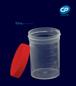 Coletor de urina 50ml tampa vermelha sem pa esteril pcte 1000 Cralplast