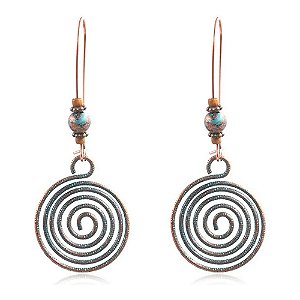Brinco Mandala Espiral – Cobre e Azul com Fecho Gancho