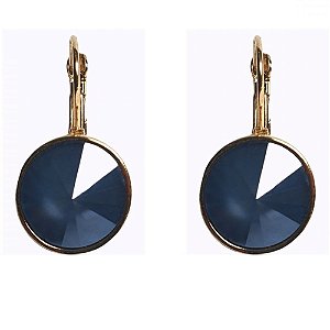 Brinco Pingente Banho - Dourado com Pedra Azul