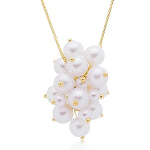 Colar - Banho Dourado e Cacho de Pérolas