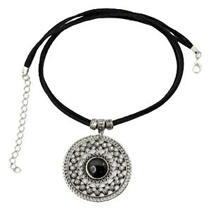 Colar de Couro com Mandala - Pedra Preta ou Amarela