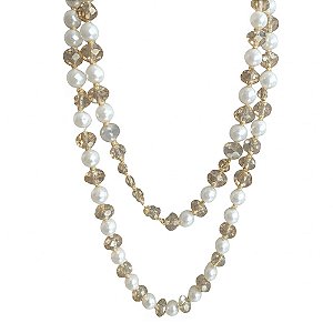 Colar de Pérolas Volta Dupla - Com Cristais