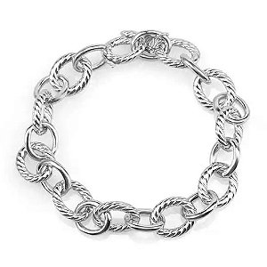 Pulseira Elos Lisos e Elos Riscados - Banho Níquel