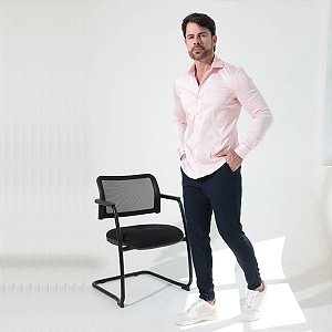 Camisa Manga Longa Acetinada Rosa Claro