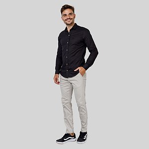 Camisa Manga Longa de Algodão com Botão de Coco