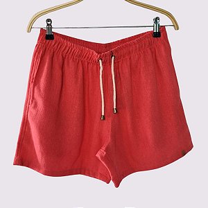 Short Malibu com Elástico e Cordão Coral