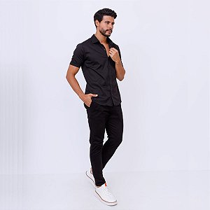 Camisa Manga Curta no Tricoline com Elastano