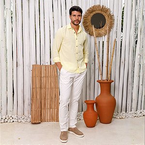 Camisa Manga Longa de Algodão com Botão de Coco