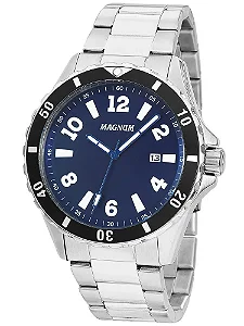 Relogio Magnum Masculino - MA35002F - Prata com Fundo Azul