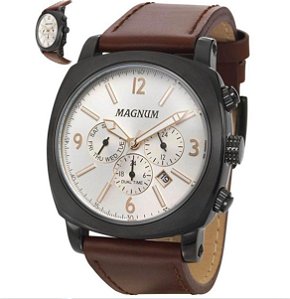 Relógio Magnum Masculino Business - Preto com Pulseira de Couro Marrom - MA34512D