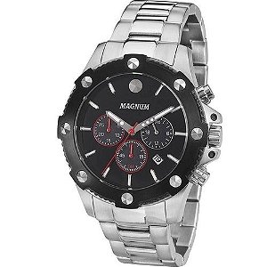 Relógio Magnum Masculino Cronógrafo - Prata com Fundo Preto  - MA33693T