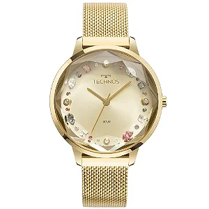 Relógio Technos Feminino - Dourado com Pulseira de Esteira e Pedras