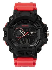 Relógio Mormaii Digital Masculino - Action - Preto com Pulseira Vermelha - MO6600AA/8R
