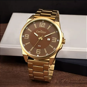 Relógio Condor Masculino - Dourado com Fundo Marrom - COPC32GY/4M