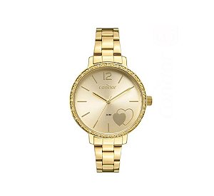 Relógio Condor Feminino KIT - Dourado com Mostrador Bege Coração - COPC21AEEG-K4D