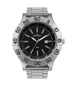 Relógio Condor Masculino - Prata com Fundo Preto e Calendário - COPC32FQ-7P