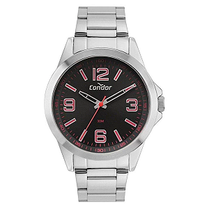 Relógio Condor Masculino- Prata com Fundo Preto e Detalhes - COPC21AEEL-4R