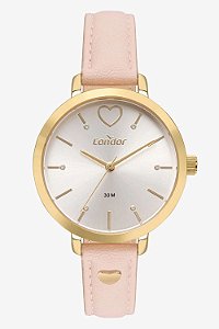 Relógio Condor Feminino KIT - Dourado com Pulseira de Couro Rosa Claro - CO2036MVBS-K3D