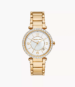 Relógio Michael Kors Feminino Parker - Dourado com Pedras e Calendário - MK4693.1DN
