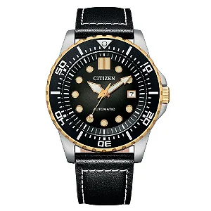 Relogio Citizen Masculino Urban Automático - Prata com Pulseira Couro Preta e Catraca Preta - TZ31856U
