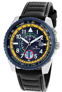 Relógio Citizen Masculino Esquadrilha da Fumaça Eco-Drive - Prata com Pulseira de Couro Preta - TZ31721Y