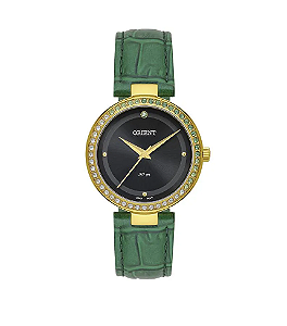 Relógio Orient Feminino - Eternal Dourado com Mostrador Preto e Pulseira Verde - FGSC0034.P1EX