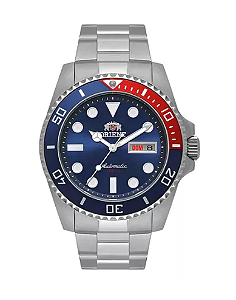 Relógio Orient Masculino Submariner - Prateado com Mostrador Azul com Calendário - F49SS026.D1SX
