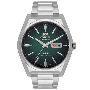 Relógio Orient Masculino Automático - Prata com Mostrador Verde e Calendário - F49SS013.E1SX