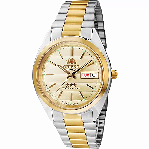 Relógio Orient Masculino Automático - Clássico Bicolor com Mostrador Dourado e Calendário - 469WC1F.C1SK
