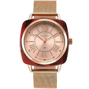 Relógio Euro Feminino Mix - Quadrado Rosé com Pulseira Esteira