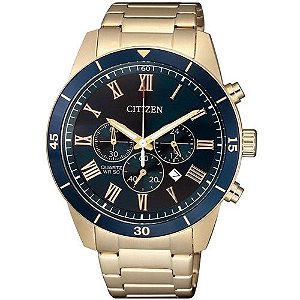 Relógio Citizen Masculino Cronógrafo -Dourado com Fundo Azul